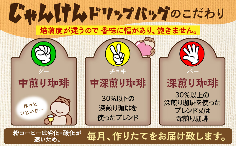 【定期便】レンジで美味しさUP！じゃんけんドリップバッグ36種360個（3種30個×12か月）Drip$付き・F033-216