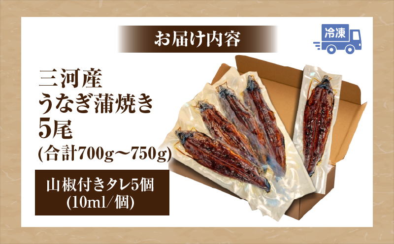 三河産うなぎ「蒲焼4尾+1尾(計700～750g)」・A202