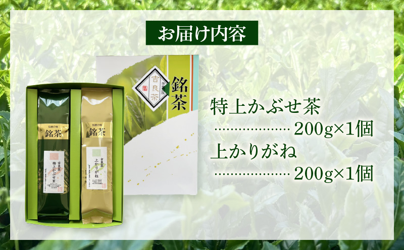 ＜西尾市吉良町＞かぶせ茶の里　お茶のながや　伝統銘茶　特上かぶせ茶200ｇ・上かりがね200ｇ・O023-12