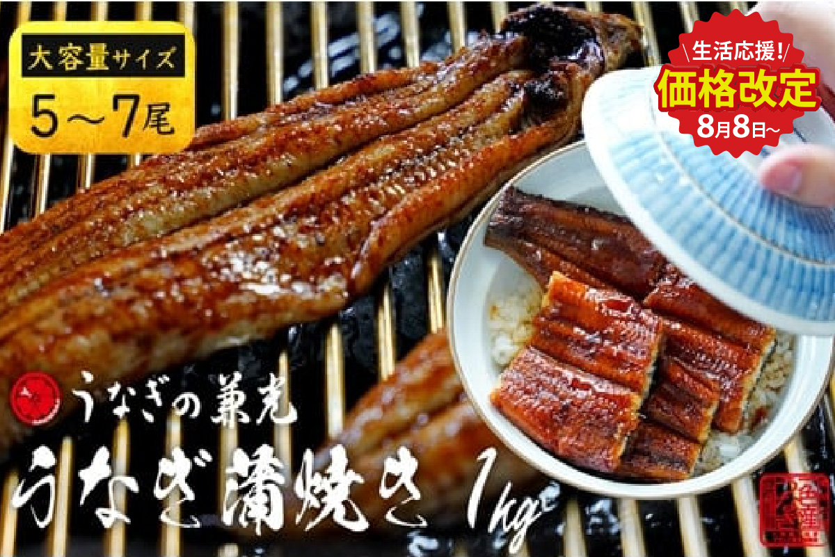 【生活応援】大ボリューム1kg　愛知県三河一色産　うなぎ蒲焼き　（5尾～7尾）・U040-33