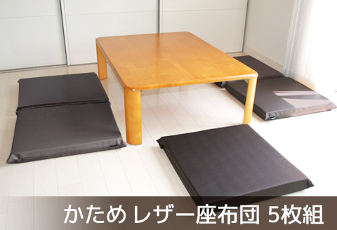 座布団 合皮レザー 5枚組 固形チップウレタン入り_ダークブラウン【G0476】 ダークブラウン