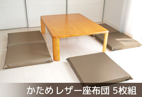 座布団 合皮レザー 5枚組 固形チップウレタン入り_ブラウン【G0476】 ブラウン