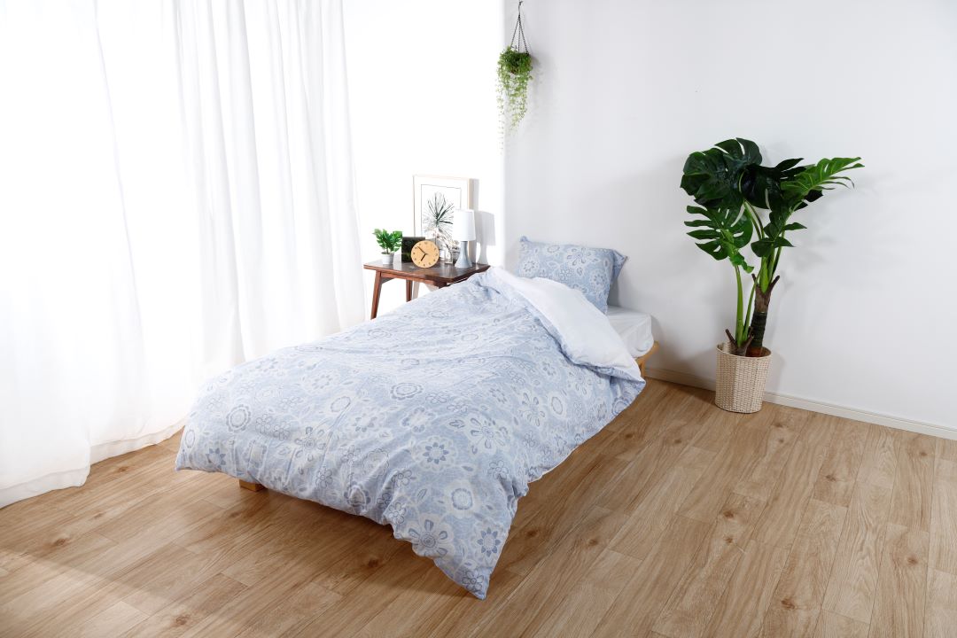 三河産　綿100％　120本ガーゼ毛布カバー_レイスブルー【G0578】 レイスブルー