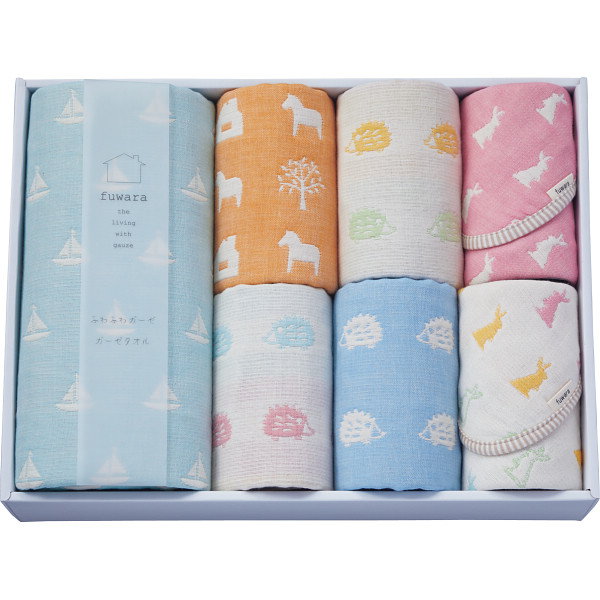 ふわら　四重織バス・フェイスタオル・六重織タオルハンカチセット_化粧箱入【G0616】_1633222 化粧箱入