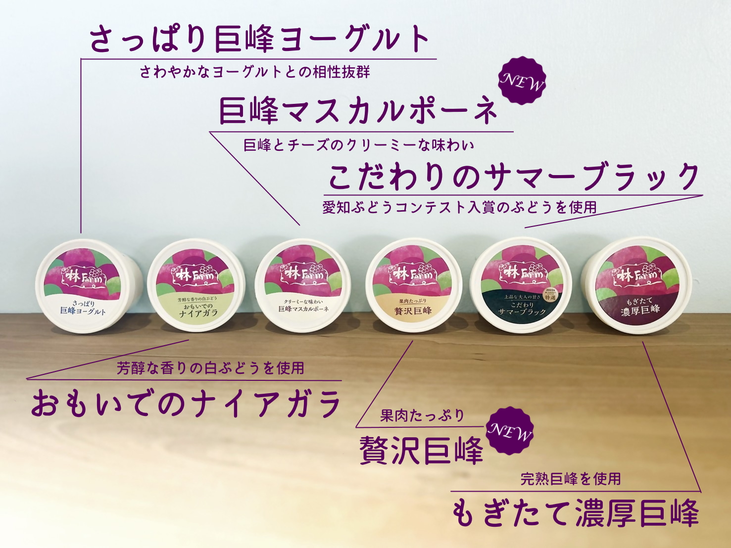 林ファームスペシャルぶどうジェラートセット(６種類×１個） ｜ ジェラート アイス ソルベ スイーツ デザート 洋菓子 セット 詰め合わせ 6個 ぶどう ブドウ 巨峰 サマーブラック ヨーグルト 白ぶどう マスカルポーネチーズ ナイアガラ 果肉