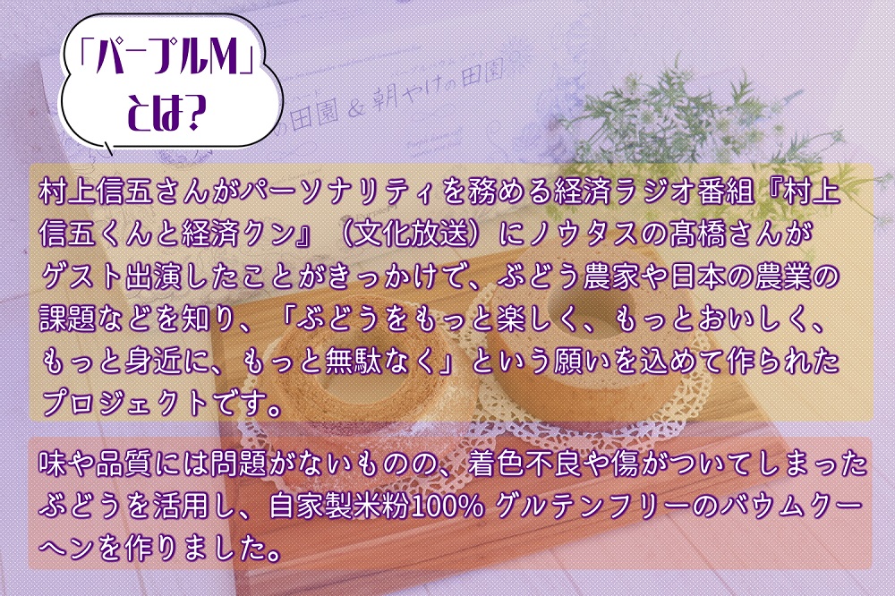 パープルバウム ソフト　朝やけの田園　ピオーネ ｜ バウムクーヘン お米 米粉 ソフト パープル パープルM スイーツ デザート お試し プチギフト バームクーヘン ヘルシー グルテンフリー 健康 自然派 ギフト 洋菓子 感謝 ソフトバウム ピオーネ