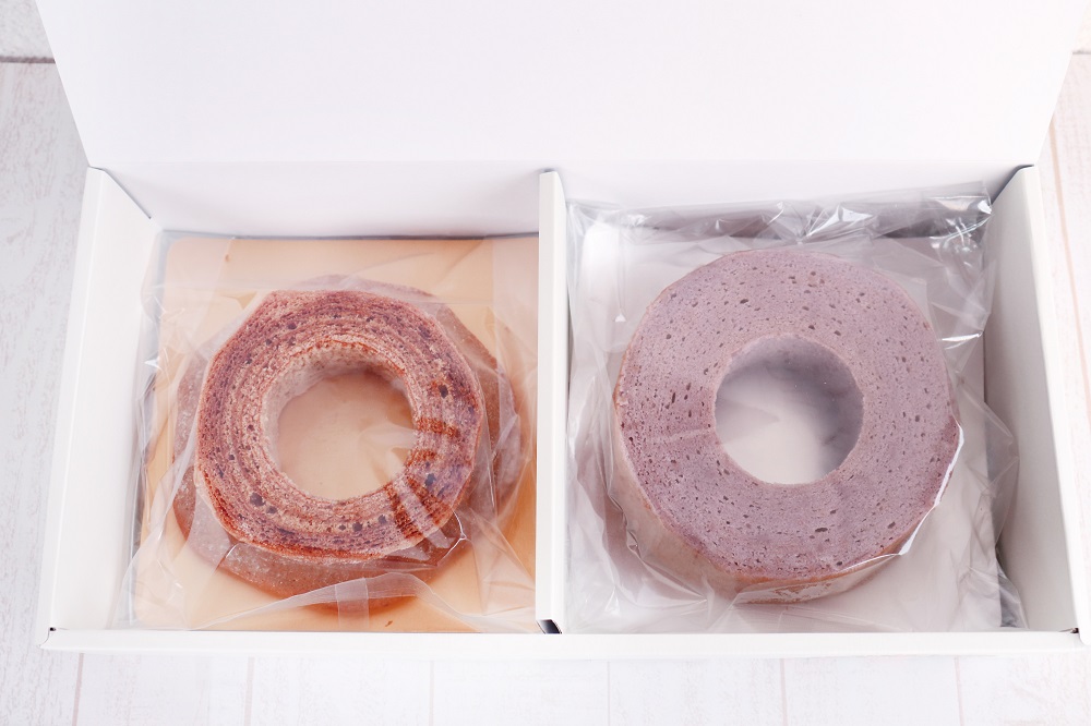 パープルバウム　ギフトBOX（ハード＆ソフト）ピオーネ ｜ バウムクーヘン お米 米粉 ハード ソフト パープル パープルM スイーツ デザート お試し プチギフト バームクーヘン ヘルシー グルテンフリー 健康 自然派 ギフト 洋菓子 感謝 ソフトバウム ハードバウム ピオーネ セット ギフトボックス