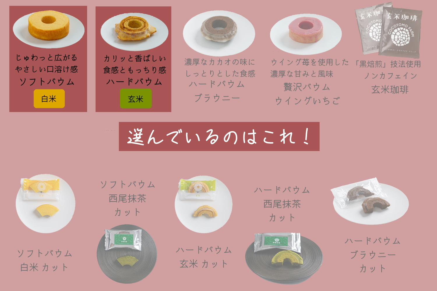 自家製生米粉100%のしっとりバウムクーヘンが人気　ココトモBOX　CB-020｜バウムクーヘン お米 米粉 ソフト 白米 玄米 セット 詰め合わせ スイーツ デザート ココトモ プチギフトバームクーヘン ヘルシー グルテンフリー愛知 尾張