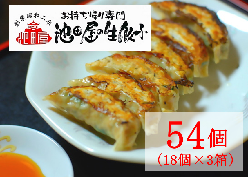 中華料理 池田屋の冷凍生餃子 18個×3箱（合計54個）｜ たれ付き 冷凍餃子 冷凍生餃子 餃子 ぎょうざ 中華 中華料理 できたて 便利 簡単 お取り寄せ グルメ 池田屋 54個 尾張 愛知 岐阜 名古屋