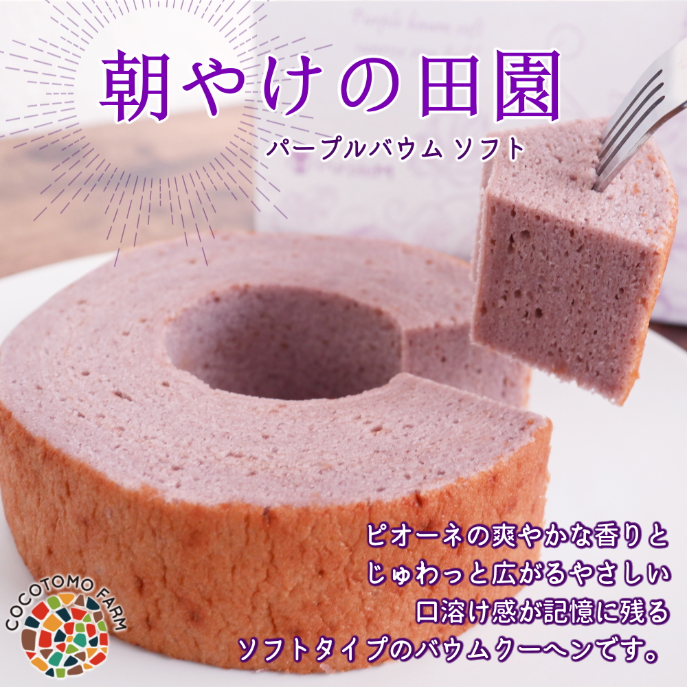 パープルバウム ソフト　朝やけの田園　ピオーネ ｜ バウムクーヘン お米 米粉 ソフト パープル パープルM スイーツ デザート お試し プチギフト バームクーヘン ヘルシー グルテンフリー 健康 自然派 ギフト 洋菓子 感謝 ソフトバウム ピオーネ