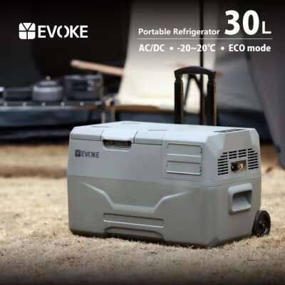 【EVOKE/イヴォーグ公式】 GLAZE30 ポータブル冷蔵30L（グレー）｜ ポータブル冷蔵庫 車載冷蔵庫 30L ポータブル冷凍庫 車載 冷蔵庫 車載用冷蔵庫 クーラーボックス GLAZE グレイズ -20℃～20℃ アウトドア キャンプ AC DC 12V 24V バッテリー別売り 愛知県 岐阜県 名古屋 acct EVOKE