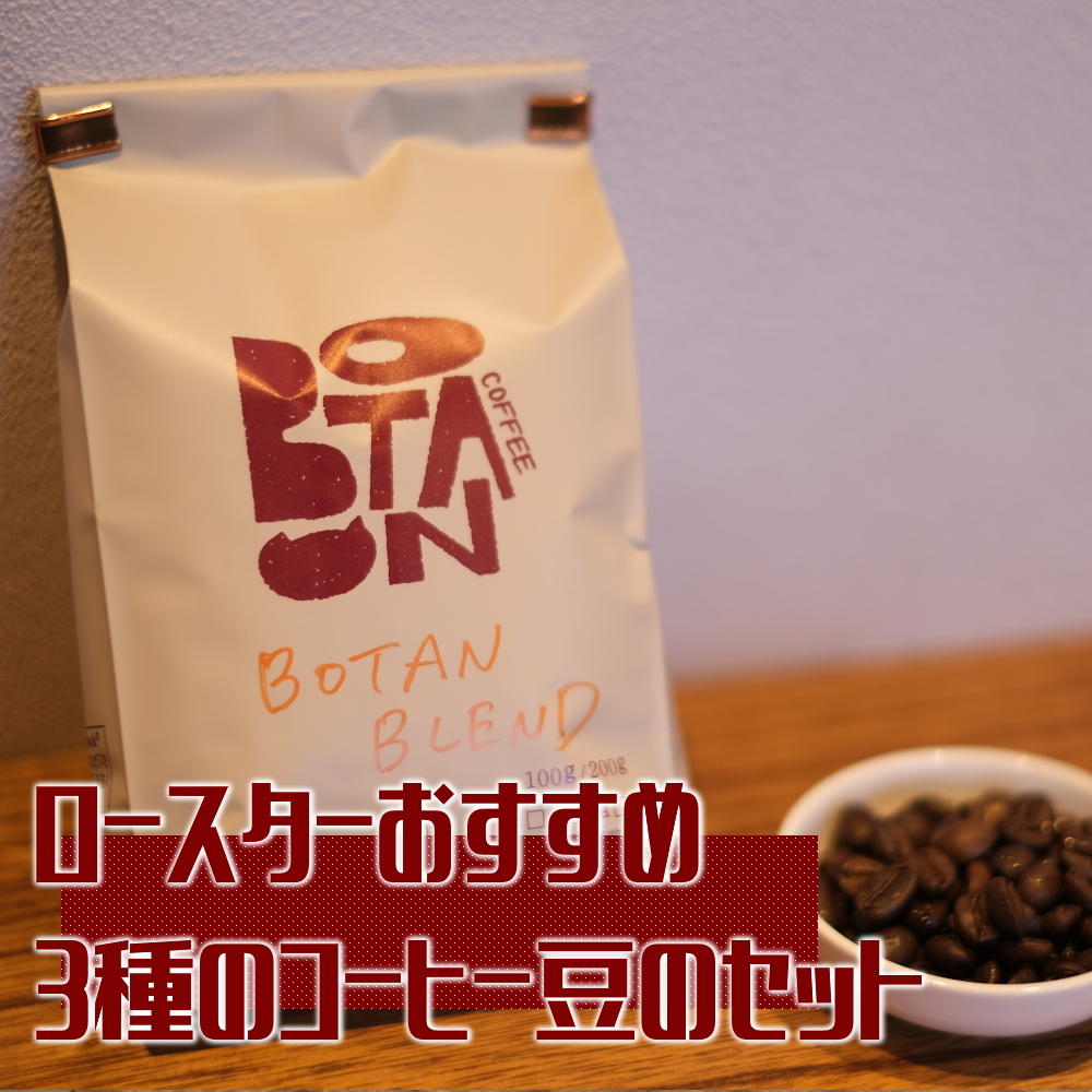 ロースターおすすめ3種のコーヒー豆のセット｜ コーヒー 珈琲 おすすめ 焙煎 コーヒー豆 珈琲豆 3種 自家焙煎 飲料 ドリップ 珈琲ボタン 飲み比べ セット 犬山市 城下町 愛知県