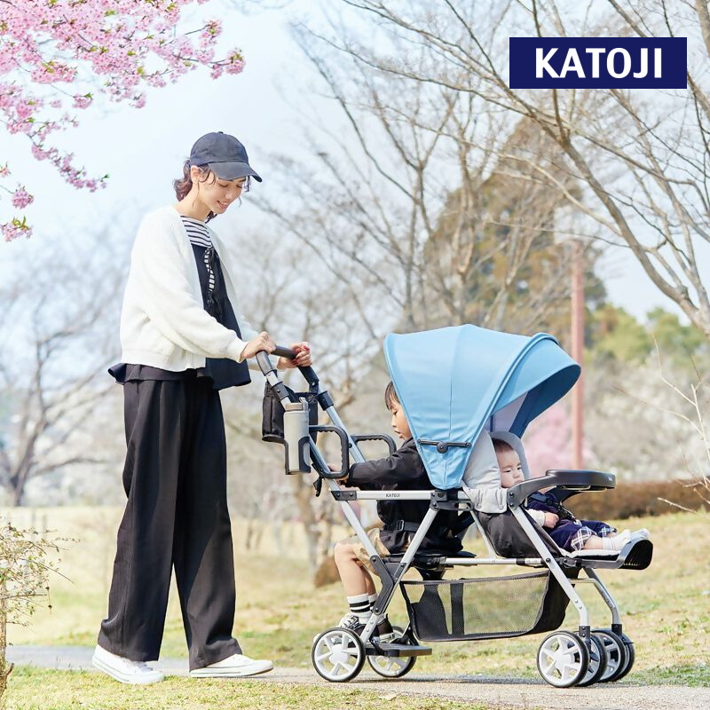 ベビーカー 二人でゴー リミテッド（ブルー＆シルバー）｜カトージ KATOJI ブランド 子育て お出かけ 2人乗り 二人乗り お散歩 子ども 子供 旅行 キッズ 兄弟 姉妹 コンパクト スタイリッシュ おしゃれ 赤ちゃん ベビー ベビーカー 2人でゴー リミテッド ブルー シルバー レインカバー