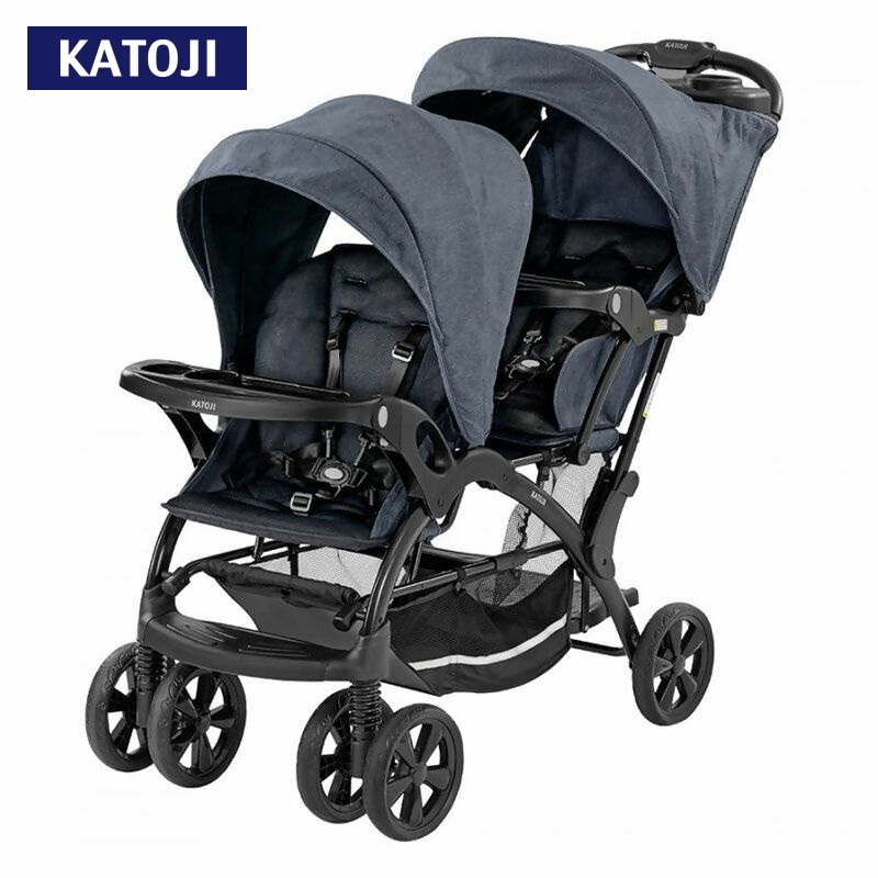 ベビーカー 二人でゴーDX（デニム）レインカバー付｜カトージ KATOJI 2人乗り お出かけ お散歩 子ども 旅行 キッズ 兄弟 姉妹 レインカバー デニム