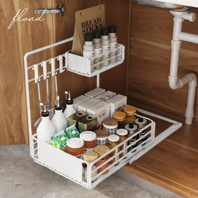 【FLOAD/フロード公式】シンク下スライド式収納ラック（ホワイト）｜ シンク下 収納 スライド ラック 引き出し キッチン収納 シンク下収納ラック スライドラック 台所収納 ホワイト ブラック キッチン下収納 愛知県 岐阜県 名古屋 acct FLOAD