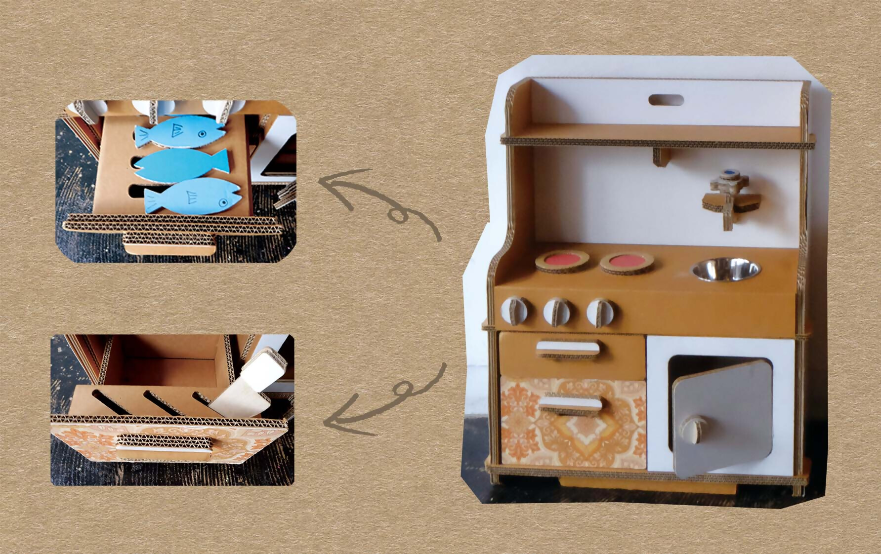 【ダンボール家具・トイ】ダンボールキッチン｜キッチン おままごと おもちゃ 子ども 遊具 遊び 室内遊び かわいい