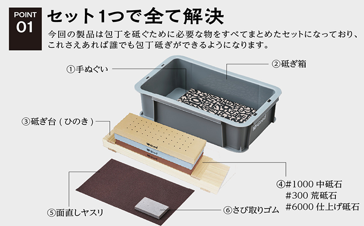 10Good キング砥石 包丁研ぎ コンプリートセット 中砥石1000番・荒砥石300番・仕上げ砥石6000番入り