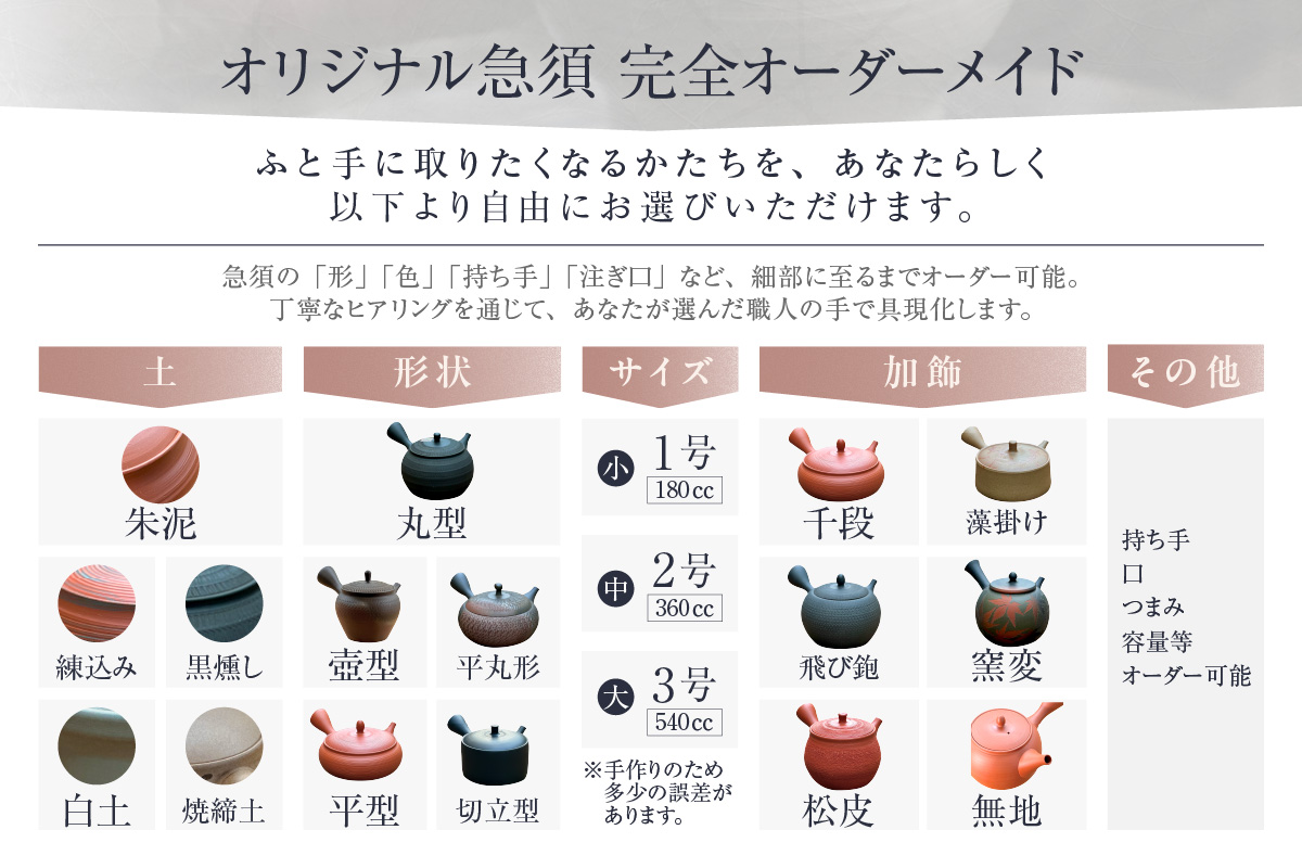【フルオーダー】世界に一つだけの常滑焼急須※寄附前に必ず事前連絡が必須の返礼品※ 常滑焼 伝統工芸品 伝統工芸士 オーダーメイド フルオーダーメイド 特別 急須 ティーポット 伝統的 陶器 食器 キッチン用品 選べる 愛知県 常滑市
