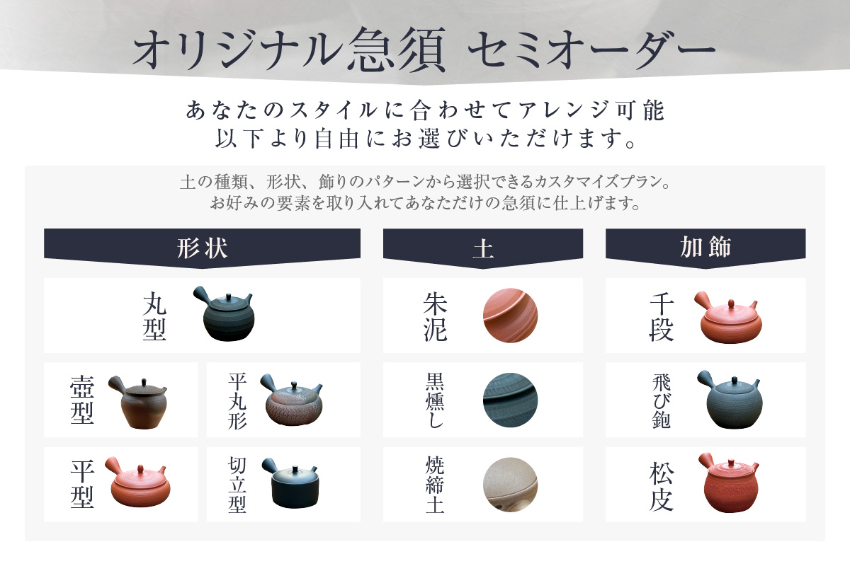 【セミオーダー】デザインが選べるあなただけの急須※寄附前に必ず事前連絡が必須の返礼品※ 常滑焼 伝統工芸品 伝統工芸士 オーダーメイド セミオーダーメイド 特別 急須 ティーポット 伝統的 陶器 食器 キッチン用品 選べる 愛知県 常滑市