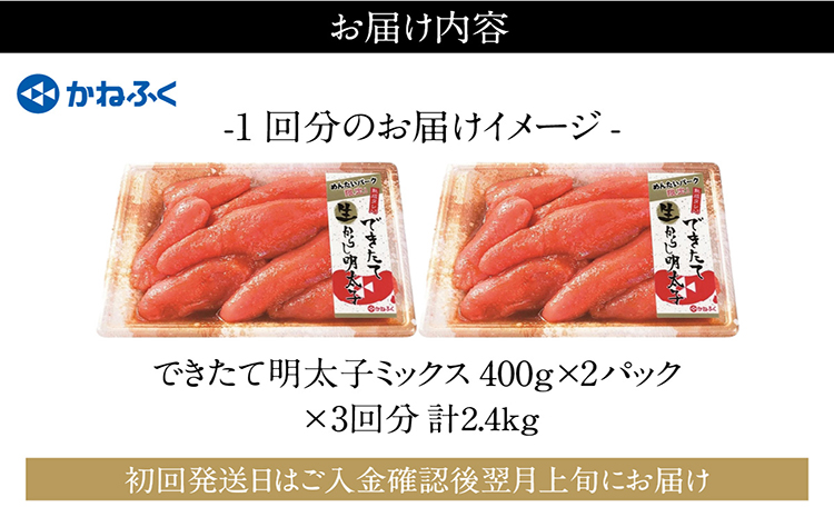 【3か月定期便】できたて明太子ミックス 400g（熟成タレ入り）2個セット