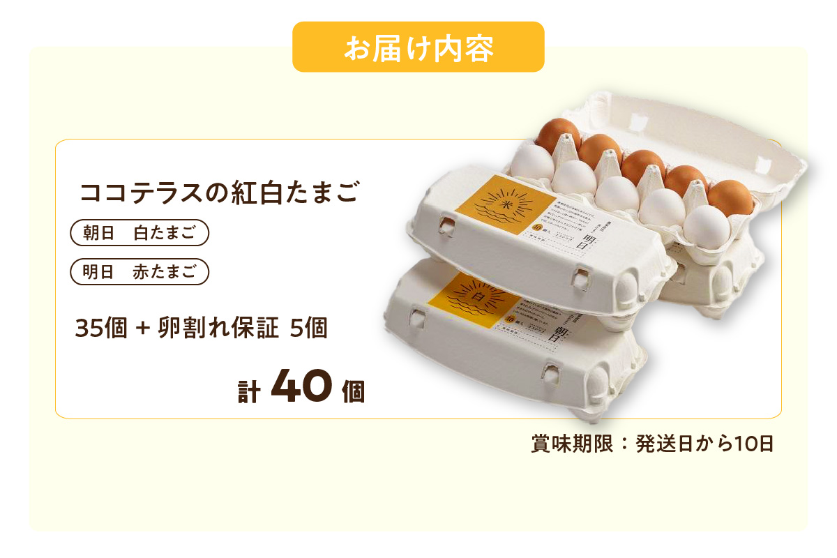 ココテラスの紅白たまご　35個 + 5個保証（計40個）【JGAP認証】