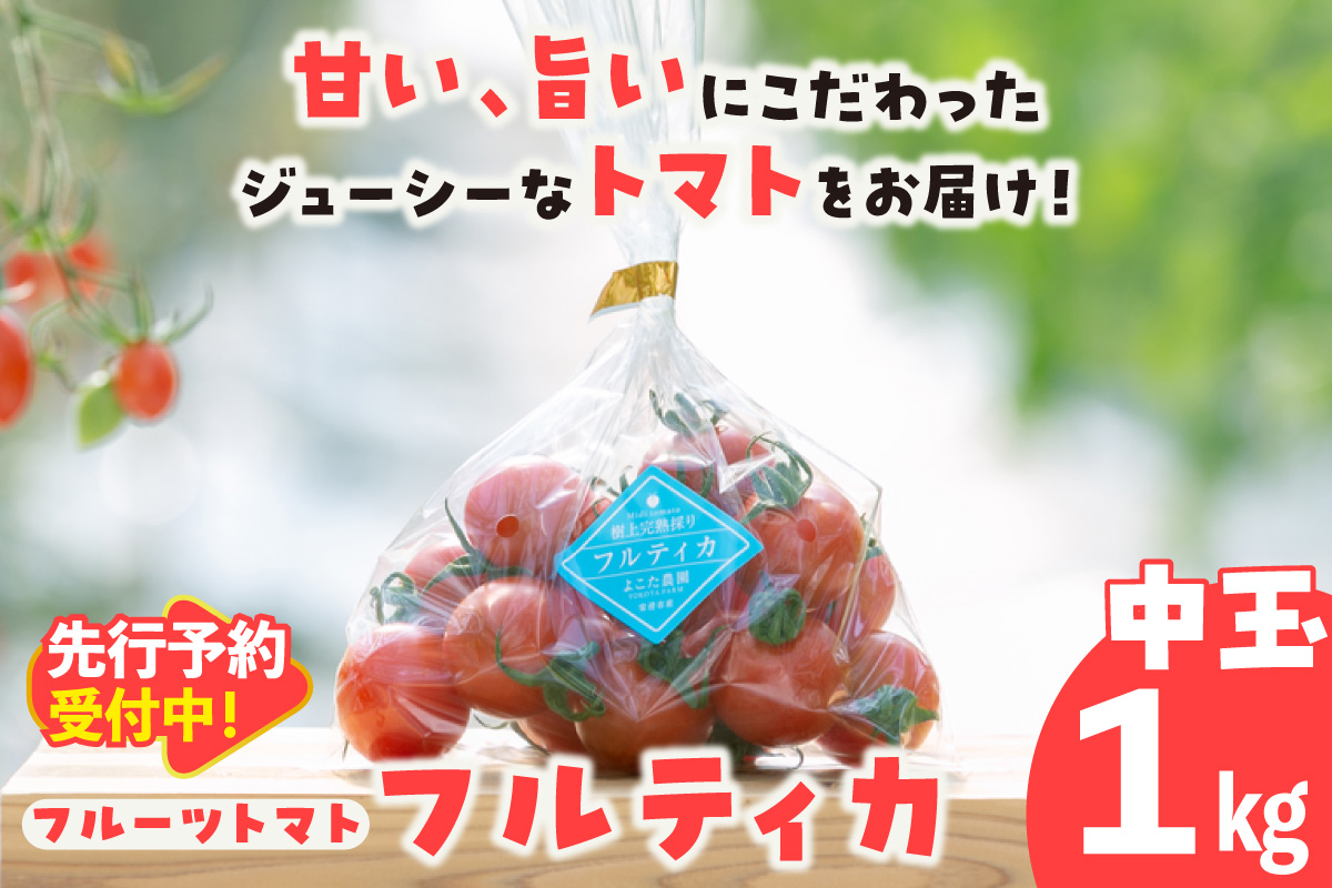 【先行予約】【5月中旬以降発送】フルーツトマト　中玉フルティカ1kg│よこた農園 フルティカ 野菜 トマト 新鮮野菜 太陽の恵み 中玉トマト トマト料理 愛知県産 フルーツとまと 甘いトマト お取り寄せ グルメ 常滑市
