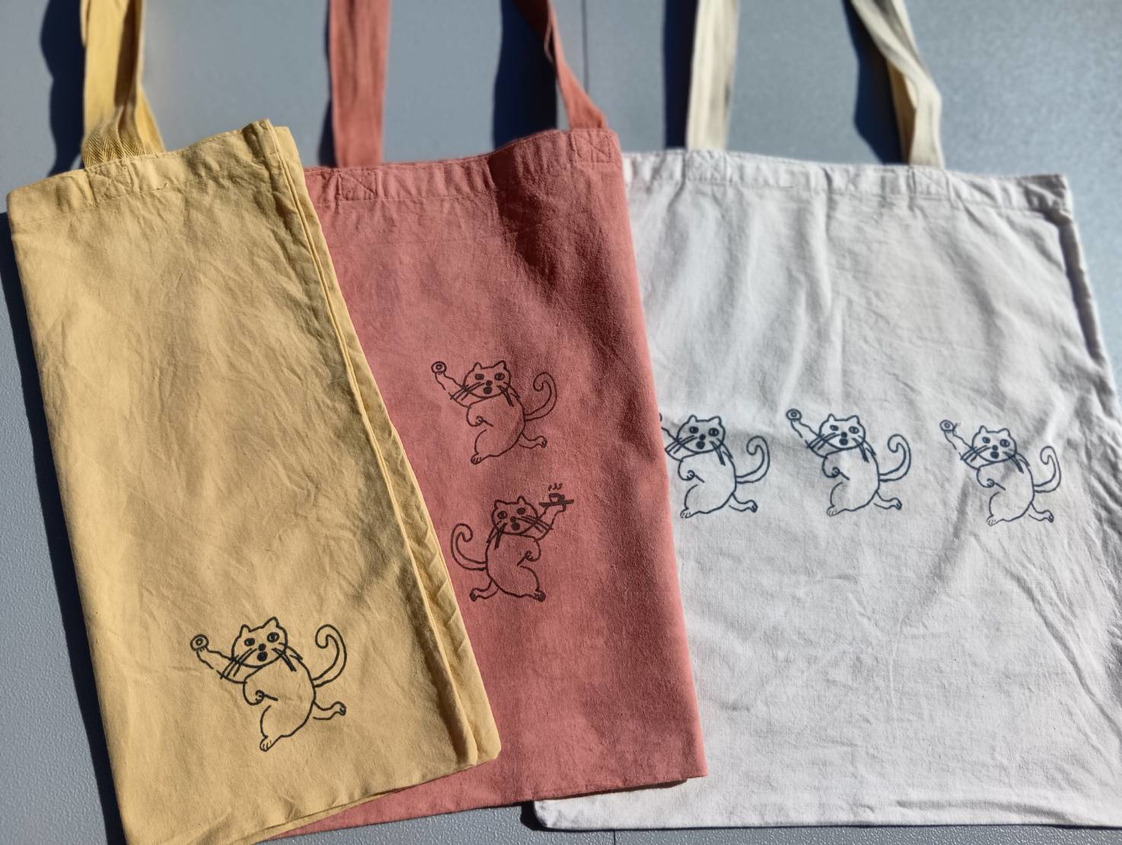 陶土バッグ 2点セット[選べるカラー※備考欄へご希望のカラーを記載してください]トートバッグ 鞄 カバン 知多木綿 雑貨 ファッション 可愛い オシャレ 猫 ねこ 土 常滑の土 農福 農福連携返礼品 愛知県 常滑市