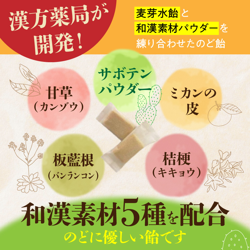 和漢サボテンのど飴　1袋 和漢 サボテン のど飴 草漢堂 オリジナル サボテンパウダー入り ノンシュガー 着色料不使用 個包装 島川あめ店 コラボ 飴 キャンディー おかし お取り寄せ 愛知県 小牧市 送料無料