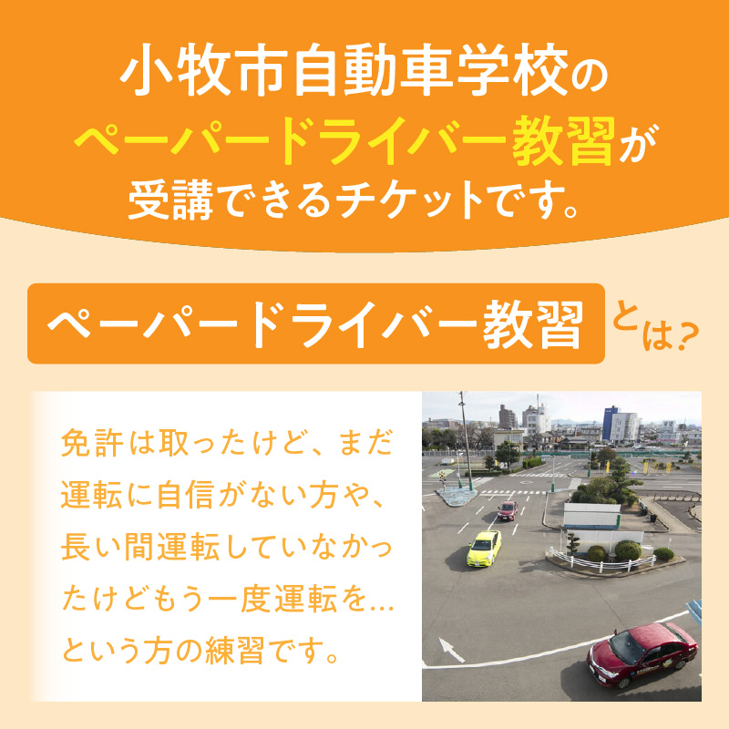 小牧市自動車学校のペーパードライバー教習(1時限分)チケット 小牧市自動車学校 ペーパードライバー 教習 1時限分 チケット 1枚 路上コース 小牧市内 観光スポット巡り 初心者 サポート 運転 不安解消 ドライビングレッスン 自動車学校 愛知県 小牧市 送料無料