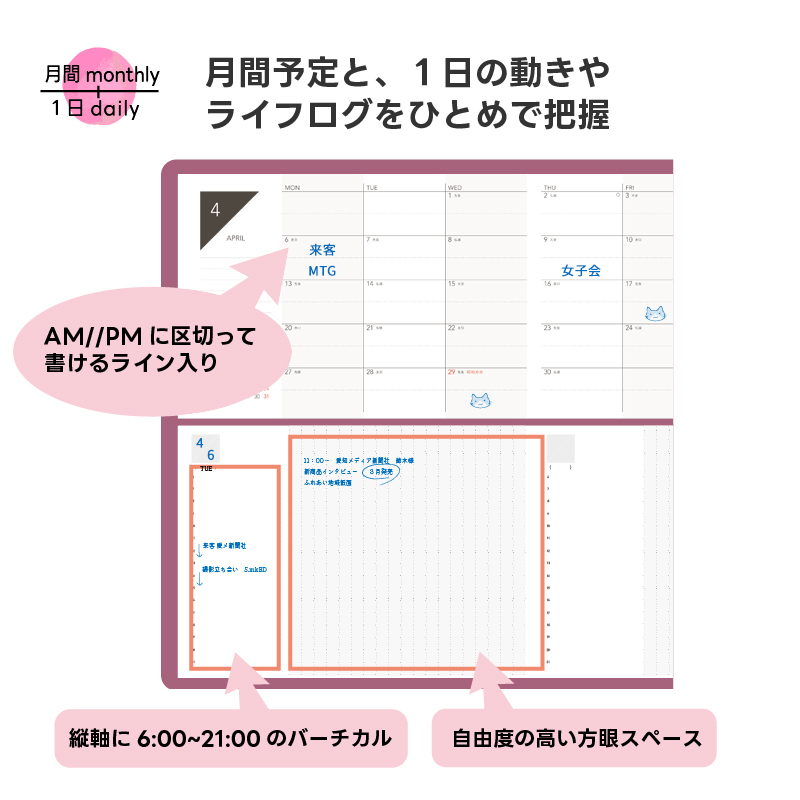 TETEFU　デイリー＆マンスリー「4月始まり」 手帳 ダイアリー