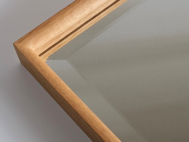 壁かけミラー A4サイズ ミラー 鏡 w220mm×h300mm×d30mm チョコ面加工 紐付き ナラ 樹種 縦長 横長 インテリア DIY おしゃれ HOFF&Co. お取り寄せ 愛知県 小牧市 送料無料