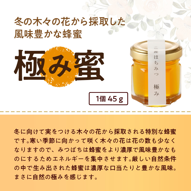 ＜国産＞桃蜜・新蜜・極み 食べ比べ　桃畑で作った完熟非加熱はちみつ（45g×3個）【愛知県小牧市】