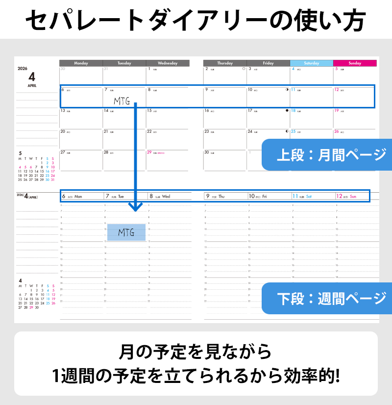 セパレートダイアリー　ウィークリー＆マンスリーA5　ラウンドカバー付き「4月始まり」 手帳