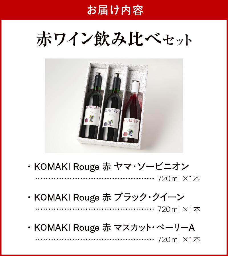 小牧ワイナリー 赤ワイン３本飲み比べセット（小牧産ぶどう100％使用）