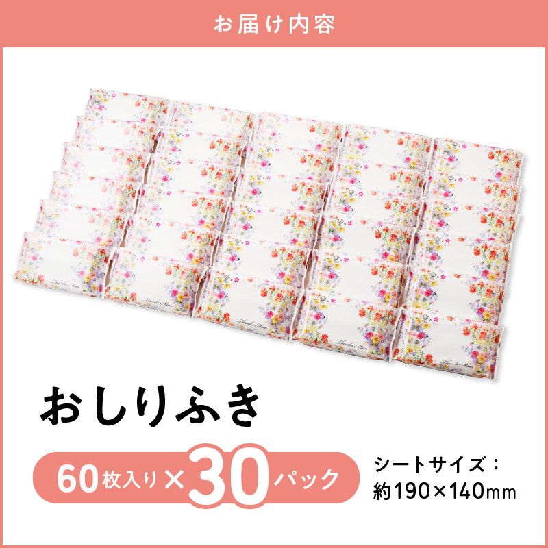 厚手の凸凹シートを使用したおしりふき60枚×30個入り