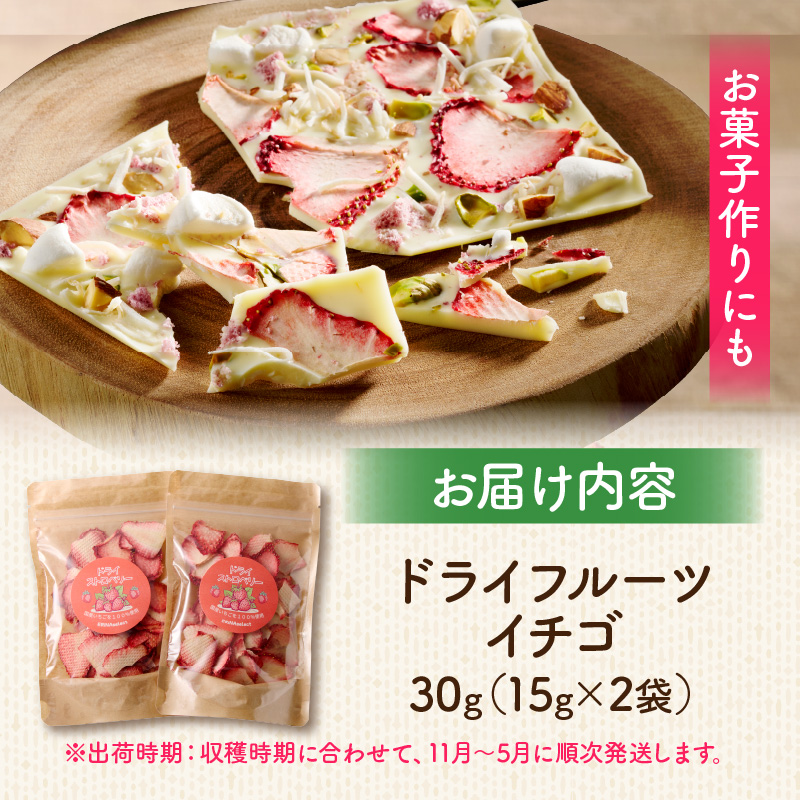ドライフルーツ イチゴ 30g(15g×2袋) 30g 砂糖不使用 甘味 乾燥 スライス ヨーグルト アイスクリーム お菓子 おやつ トッピング お菓子作り 保存に便利 チャック付き 紅茶 愛知県 小牧市 送料無料