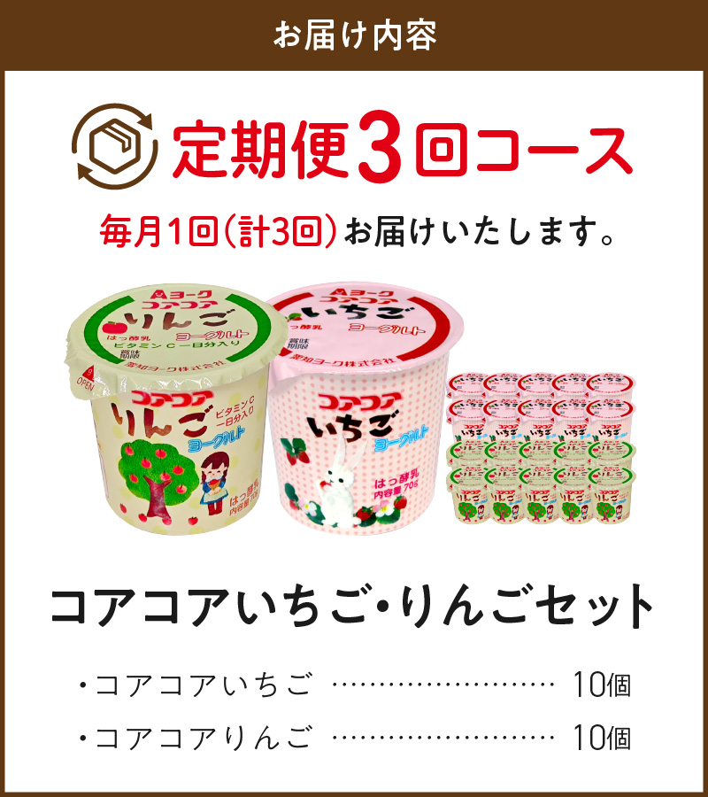 【3ヶ月定期便】愛知ヨーク　コアコアいちご・コアコアりんご　20個入