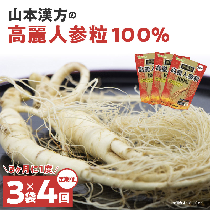 ＜3ヶ月に1度、4回送付 定期便＞山本漢方の無添加高麗人参粒
