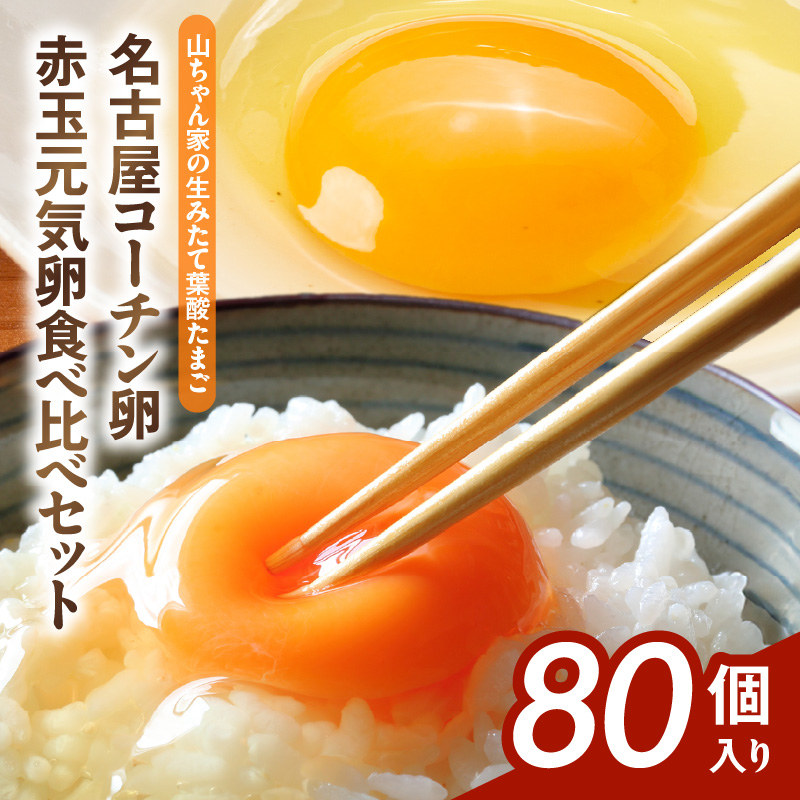 【山ちゃん家の生みたて葉酸たまご】名古屋コーチン卵・赤玉元気卵 食べ比べセット（各40個 合計80個入り） 山ちゃん家 生みたて 葉酸たまご 名古屋コーチン卵 赤玉元気卵 食べ比べ セット 各 40個 合計 80個 入り 地鶏 卵 朝食 卵焼き 目玉焼き オムライス ゆでたまご 山田養鶏 お取り寄せ 愛知県 小牧市 送料無料