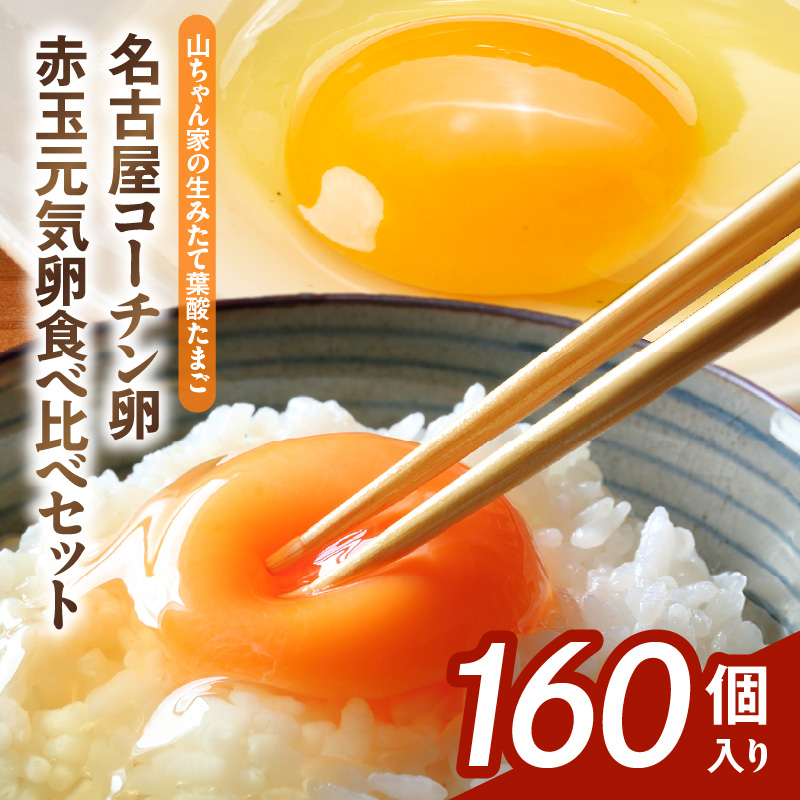 【山ちゃん家の生みたて葉酸たまご】名古屋コーチン卵・赤玉元気卵 食べ比べセット（各80個 合計160個入り） 山ちゃん家 生みたて 葉酸たまご 名古屋コーチン卵 赤玉元気卵 食べ比べ セット 各 80個 合計 160個 入り 地鶏 卵 朝食 卵焼き 目玉焼き オムライス ゆでたまご 山田養鶏 お取り寄せ 愛知県 小牧市 送料無料