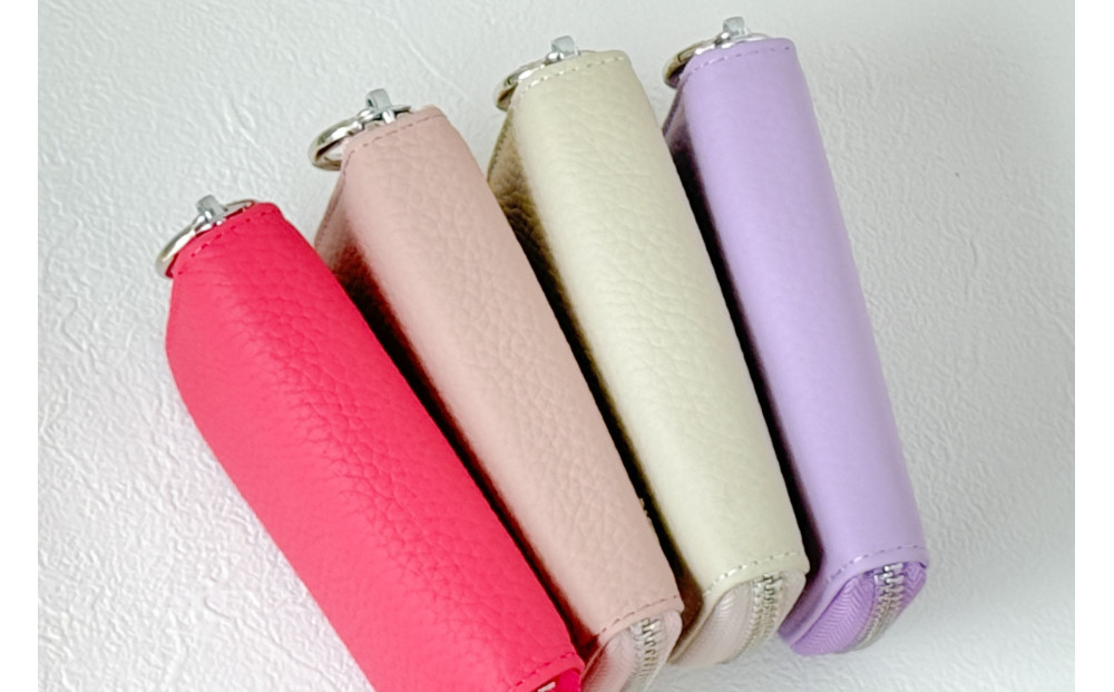 【スマートキー対応 カードが入る本革6連キーケース】＜濃いピンク＞ おしゃれ　可愛い　コンパクト　スリム　猫　レザー