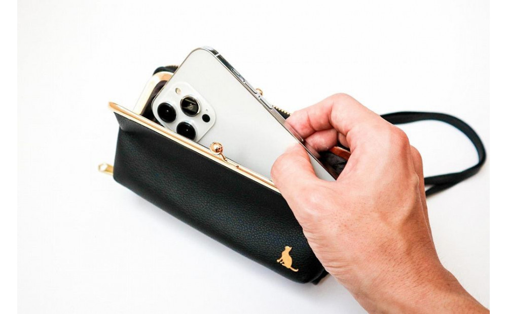 【ブラック】スマホショルダー お財布ショルダー がま口 がま口財布 スマホポーチ スマホポシェット