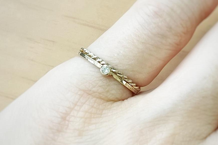 【セットで楽しむ】誕生石リング＆ねじねじリング（K10）