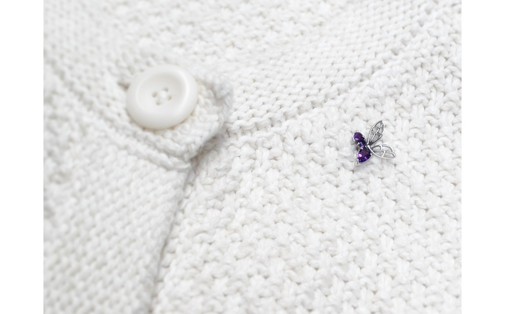 【プレゼント包装付き】ミツバチ ピンバッジ（SV /アメジスト）