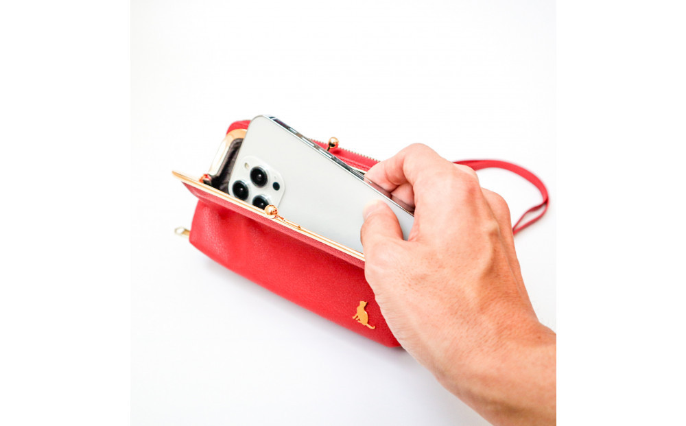 【レッド】スマホショルダー お財布ショルダー がま口 がま口財布 スマホポーチ スマホポシェット