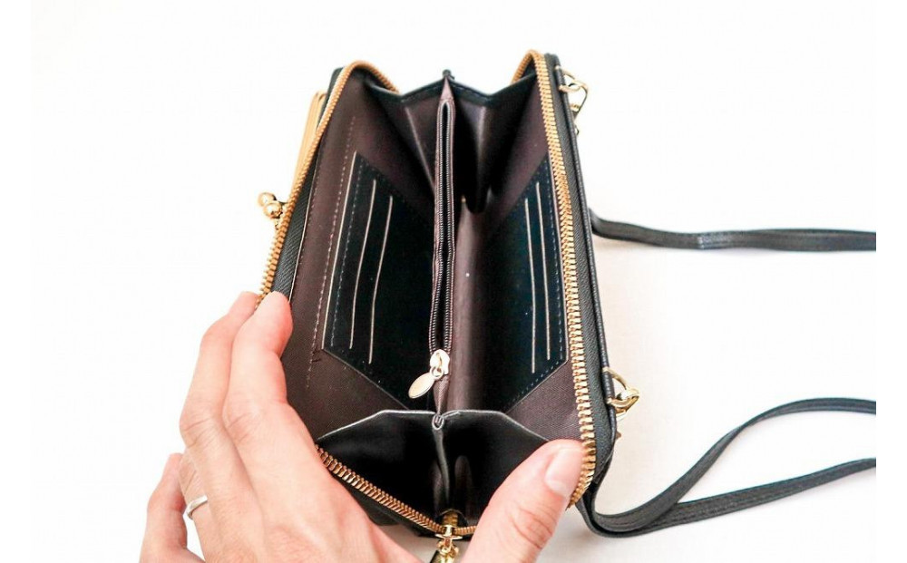 【ブラック】スマホショルダー お財布ショルダー がま口 がま口財布 スマホポーチ スマホポシェット