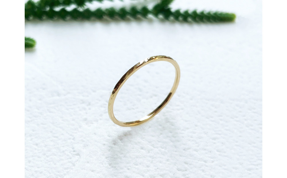 【K18 ペアリング】丸つち目 細＆厚リング（ハンドメイド）- ギフト包装付き -