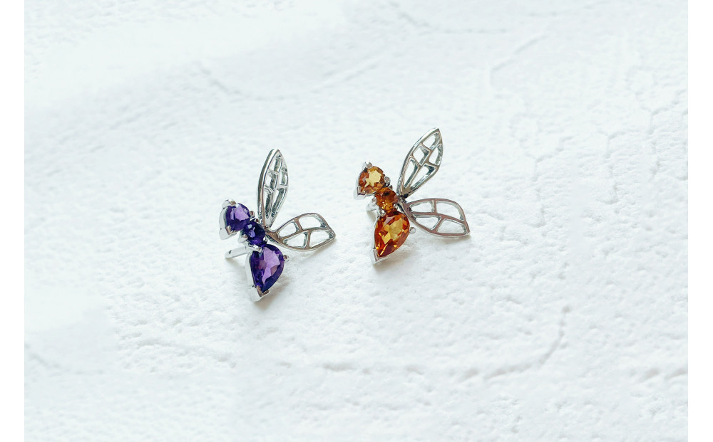 【プレゼント包装付き】ミツバチ ピンバッジ（SV /シトリン）