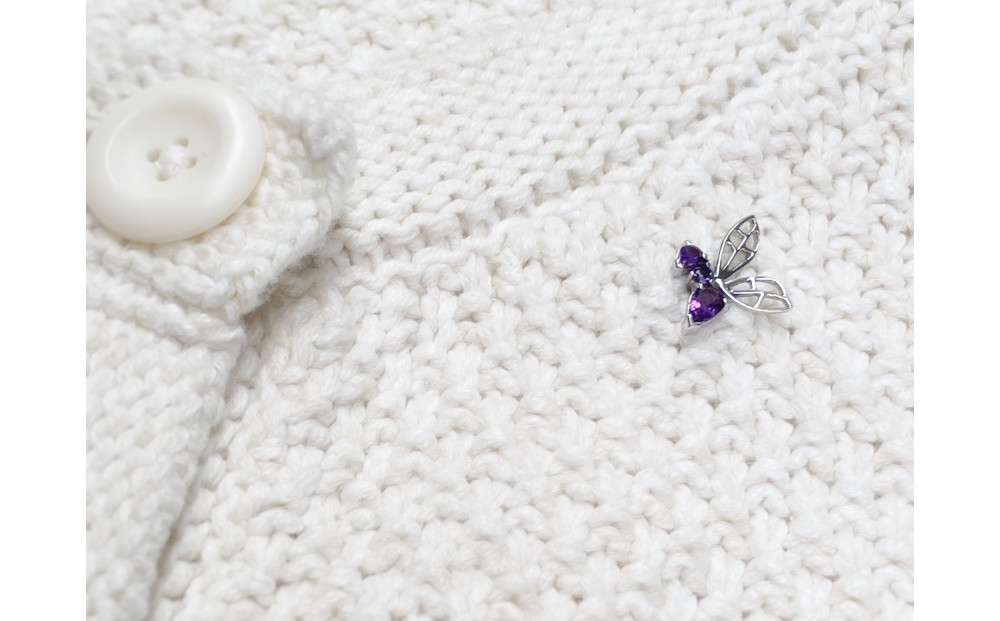 【プレゼント包装付き】ミツバチ ピンバッジ（SV /アメジスト）