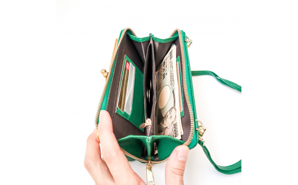 【グリーン】スマホショルダー お財布ショルダー がま口 がま口財布 スマホポーチ スマホポシェット